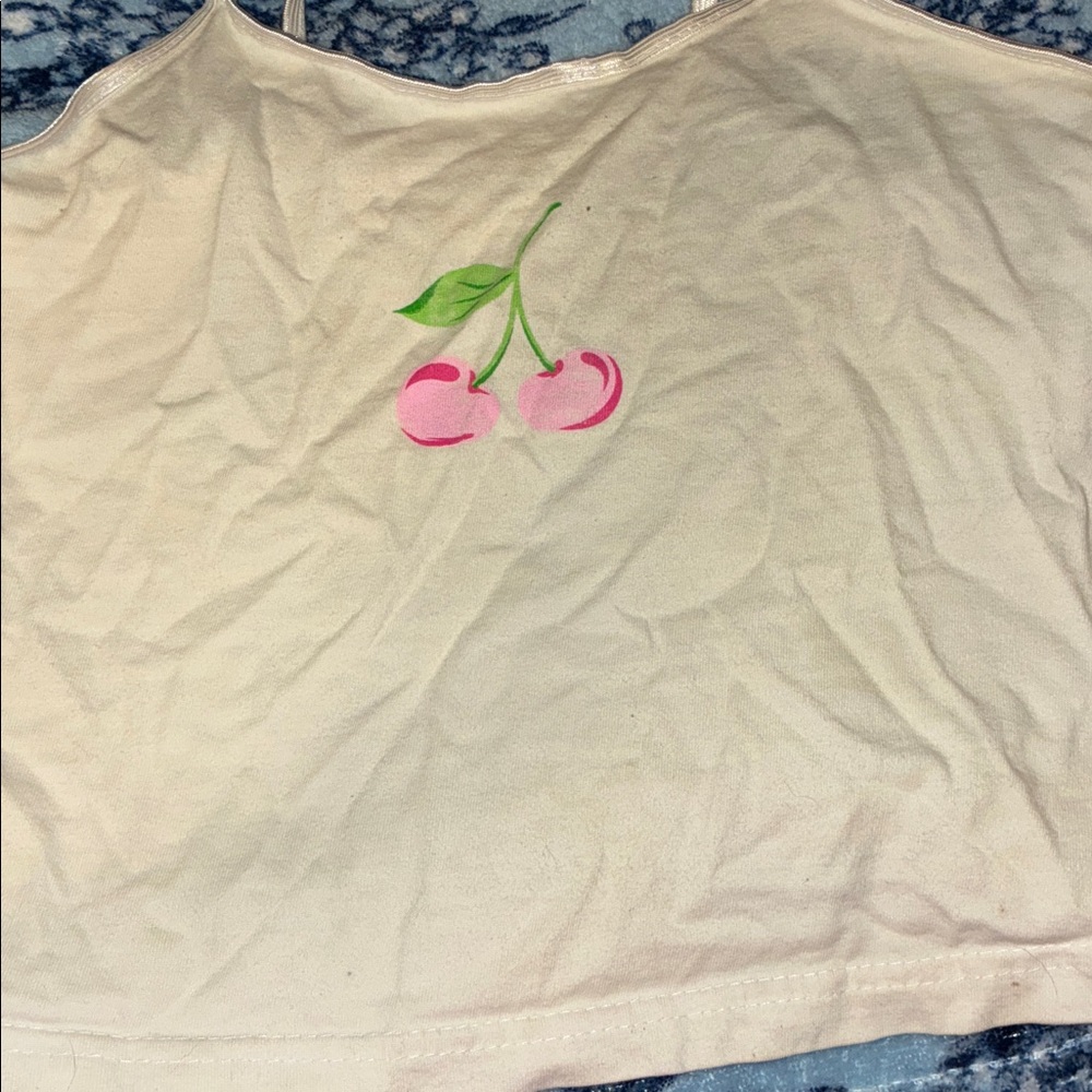 Cream Tank Top with Cherry Design